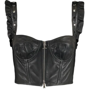 JUST CAVALLI Top bralette in pelle - Nero - UK 8/IT 40 - £480 - Foto 1 di 7