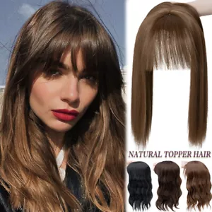 100% Real Natural as Human Topper with Bangs Toupee For Thinning Hair Half Wigs - Picture 1 of 108