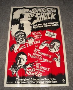 DREI HORREN TRIPLE FEATURE ORIGINAL 1 BLATT FILMPLAKAT R 1972 KARLOFF LUGOSI - Bild 1 von 10