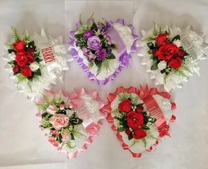 13" Heart Silk Artificial Funeral Flowers Wreath/Memorial/Grave Tribute - Picture 1 of 17