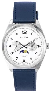 Casio Mondphasenanzeige Weiß Echtes Lederarmband MTP-M300L-7A 50M Herrenuhr - Bild 1 von 4