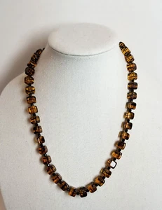 Vintage Crown Trifari Necklace Lucite Amber Blk Stripe Cube Beaded Necklace 24" - Picture 1 of 7