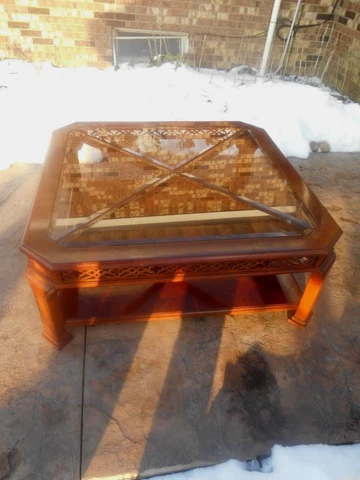 Mid-Century Modern Designer Mahogany & Smoke Glass Coffee Table MCM Cover