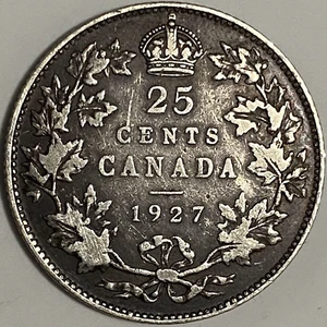 1927 Canada 25 Cents Quarter Dollar Silver Coin - King George V - Picture 1 of 4