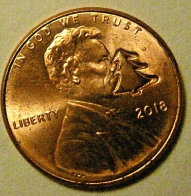 2018 Christmas Tree Counterstamp Imprint Lincoln Lucky Charm Coin Holiday Santa - Image 1 of 3