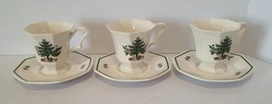 Nikko Christmastime Christmas Tree Pattern Octagon Teacups & Saucers Set of 3 - Picture 1 of 3