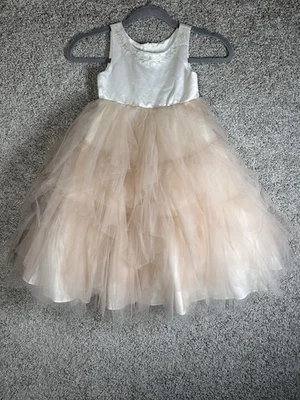 Vestido Azazie Flor Niña Marfil Rubor Tul Capas Falda Talla 5 Foto 1 de 4