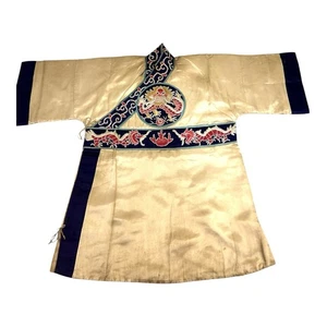 Antique Chinese Hand Embroidered Qing Dynasty Silk Dragon Themed Child's Robe - Picture 1 of 19