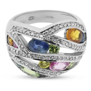 Vibrant 14ct White Gold Diamond and Multi-Gemstone Statement Ring - Picture 1 of 3