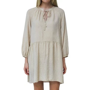 H&M Damen Gr. M beige Etuikleid Ballonärmel gefüttert Krepp Chiffon V-Ausschnitt - Bild 1 von 9