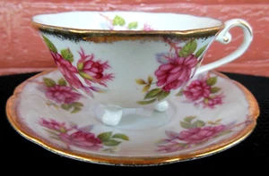 Unknown Fine China Floral Motif 3 Toed 6 oz Cup & Saucer Set - Picture 1 of 7