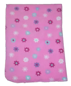 Circo Target Fleece Pink Flowers Baby Blanket Purple Aqua White - Picture 1 of 2
