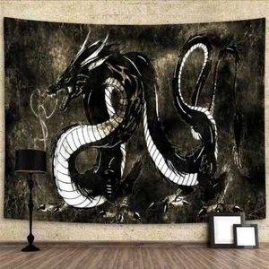 Extra Large Tapestry Wall Hanging Medieval Black Chinese Dragon Fabric Posters - Picture 1 of 7