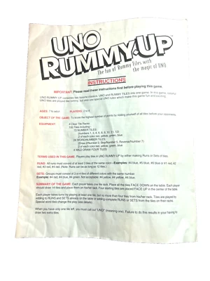 1993 Mattel UNO Rummy-Up 98 OEM Instructions Sheet ONLY - Image 1 of 4