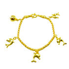 2 Gold Plated Bracelet Four Doiphin And Bell 65 Inch 24K Yellow Gold Good Expo