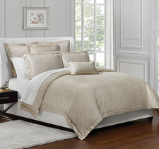 Waterford Thayer Full/Queen Duvet Cover Set Beige Flax 3Pcs NWT
