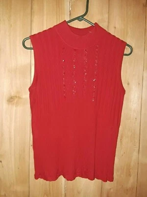 Suéter R Q T Petite Para Mujer Rojo Sin Mangas con Cuentas Talla PM Nuevo Foto 1 de 2