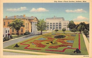 Postal MS: City Plaza, Jackson, Mississippi, sin publicar, lino, años 40 - Imagen 1 de 2
