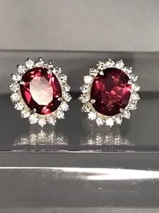 WG/.925SS OVAL LAB RUBY WITH CZ EARRINGS. 10X9MM RUBY - Picture 1 of 4