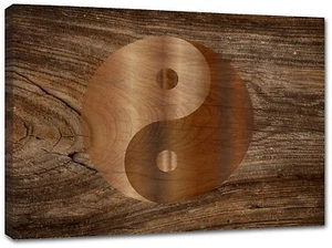 Quadro moderno stampa su tela canvas  yin yang love amore tao peace wood arredo - Foto 1 di 2