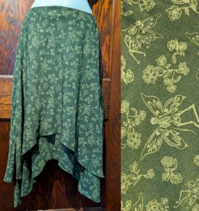 FAIRY SKELETON SKIRT olive floral novelty print pixie hem earthy gothic XS S 1E - Picture 1 of 10