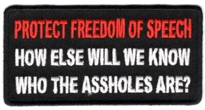 PROTECT FREEDOM OF SPEECH HOW ELSE WILL WE KNOW WHO A**HOLES ARE IRON ON PATCH - Picture 1 of 1