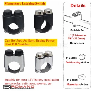 1 Momentary 1 Self-locking Button Switch For 1" & 7/8" 22mm Motorcycle Handlebar - Picture 1 of 18