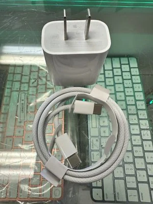 Genuine 20W USB-C Fast Charger Adapter & 1M Braided Cable for iPhone  15 and 16 - Image 1 of 4