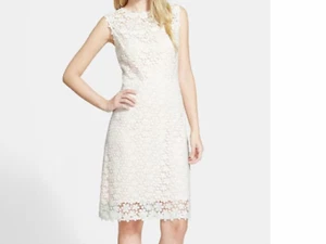 NUEVO Vestido Para Mujer ElieTahari Ofelia Blanco Floral Algodón Encaje Talla 10 Orig. $448 - Imagen 1 de 3