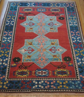 Vintage Turkish Caucasian Kazak Design 7'8"x 11' Hand-Knotted Wool Rug Excellent - Image 1 of 4