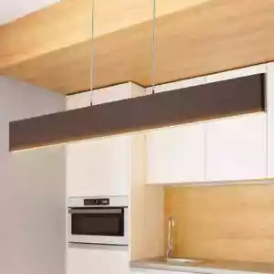JONATHAN Y Draper 32 in. Brown LED Metal Linear Pendant Light Wood Finish - Picture 1 of 12