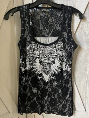 Camisa sin mangas ajustada Minnie negra con ojales forrados de encaje M mediana Foto 1 de 3