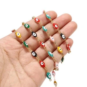 Cadena artesanal hecha a mano de acero inoxidable esmaltada Evil's Eye - Imagen 1 de 4