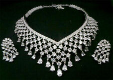 Cubic Zirconia Crystal Wedding Choker Necklace Earring Set