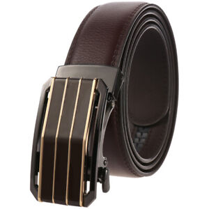 HJones Trend Men's Real Leather Belt Automatic Buckle Belt Ratchet Strap Gift