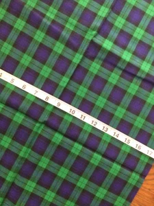 Plaid Cotton Fabric Vintage Blue Green 35W x 61L Pre-owned Unused - Picture 1 of 2