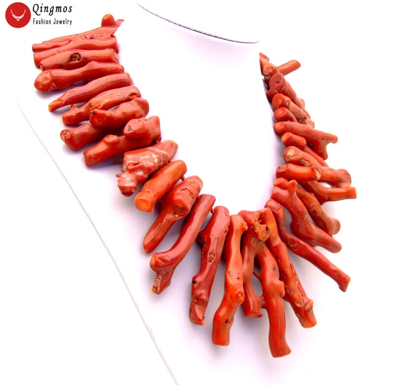 Collar largo de coral naranja natural con rama de 30-50 mm para mujer joyería de 18" Foto 1 de 4