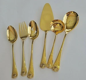 Gold Electroplate Shell 24 KT EP Japan SERVING PIECES Spoon PIE SERVER 6 pieces - Picture 1 of 10