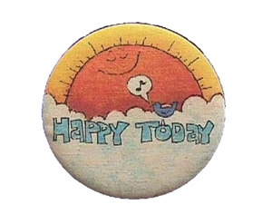 Hallmark BUTTON PIN Vintage HAPPY TODAY BLUEBIRD Sun Clouds 1973 PINBACK FABRIC - Picture 1 of 2