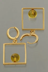 Fossil Insects Genuine BALTIC AMBER Gold Plated Silver Earrings 7g 250710-16 - Picture 1 of 7