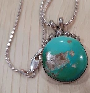 925 Sterling Silber und Türkis Anhänger Halskette 20 Zoll Kette - Bild 1 von 3