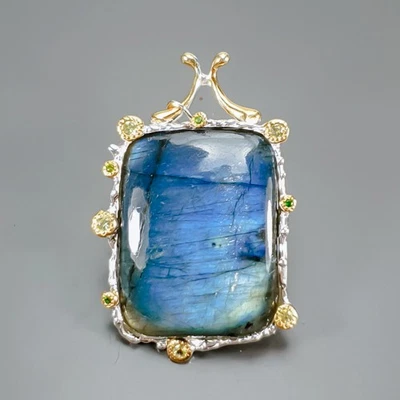 Handmade 45 ct+ Natural Labradorite Pendant 925 Sterling Silver  /NP51751 - Image 1 of 4
