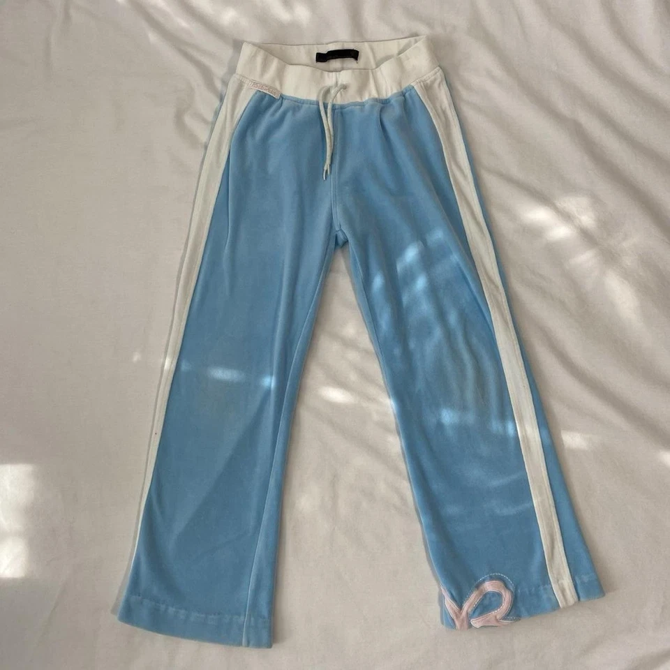 Rocawear Light Blue White Velvet Velour Sweatpants Lowrise Size 12/14 Y2K  - Image 1 of 4
