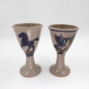 Studio Pottery Goblets Chalice Horse Bird (2) Cottage Core Farmhouse Chic - Picture 1 of 9