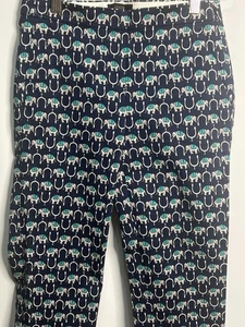 J.Crew Martie Pants Size 00 Navy Elephant Horseshoe Print Slim Fit Ankle Trouser - Picture 1 of 5