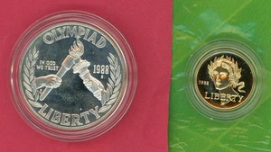 1988^^Olimpiadi^^Dollaro argento^^e^$5 oro^^Due monete^^PROOF^^ - Foto 1 di 10