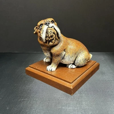 Simpich Character Dolls 1992 (1980) English Bulldog Wood Base Figurine - Image 1 of 4