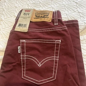 NWT Levi's 511 Slim Maroon White Stitch Boys Denim Jeans Size 8 reg 24x22 - Picture 1 of 4