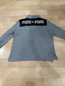 PINK by Victoria Secret Gr. S 1/4 Zip Pullover grau & schwarz "pink" & Hundegrafik - Bild 1 von 2