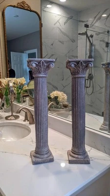 "Juego de 2 columnas griegas romanas arenisca beige resina candelabro de 20"" de alto" Foto 1 de 4
